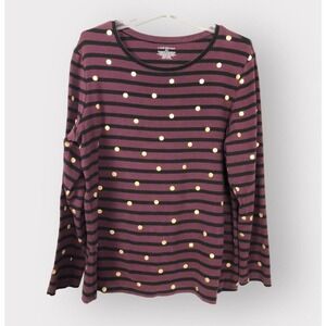 Lane Bryant Women's 18/20 Burgundy/Black Striped Gold Polka Dot Long Sleeve Top
